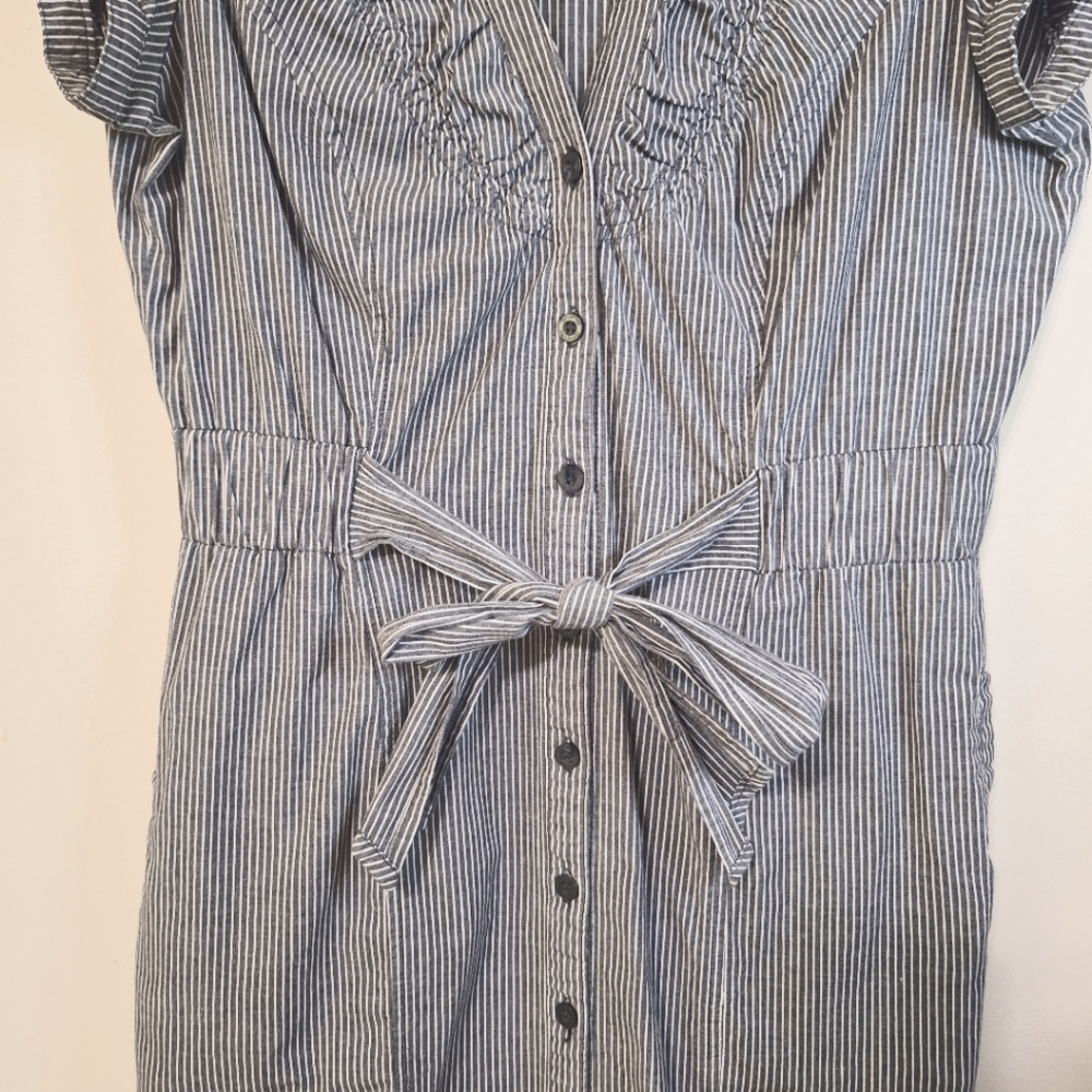 Vintage Y2K Dynamite Pinstripe Shirtdress with Bow Tie Waist Medium - Picture 6 of 10